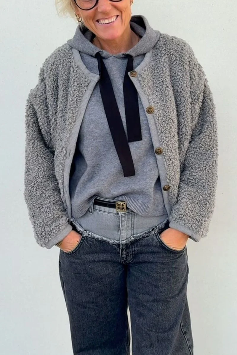 Women's solid color polar fleece metal button jacket